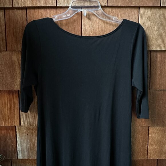 EUC Eileen Fisher Black Silk Sequin Neckline Stretch Knit A-Line Dress - Medium - Picture 9 of 11